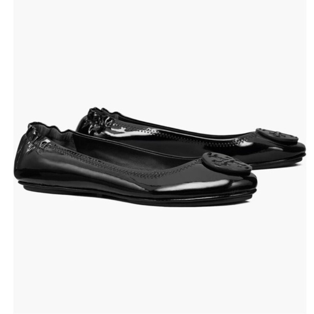 Tory Burch Black Patent Leather Reva Ballet Flats Size 9.5 Slip On